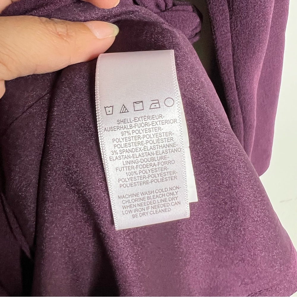 DRESS THE POPULATION Aila Mini Wrap Dress in Boysenberry size L - Picture 13 of 14